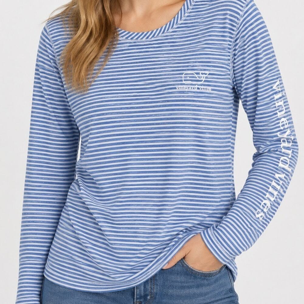Vineyard Vines Women’s L Blue White Stripe Performance Long Sleeve Shirt